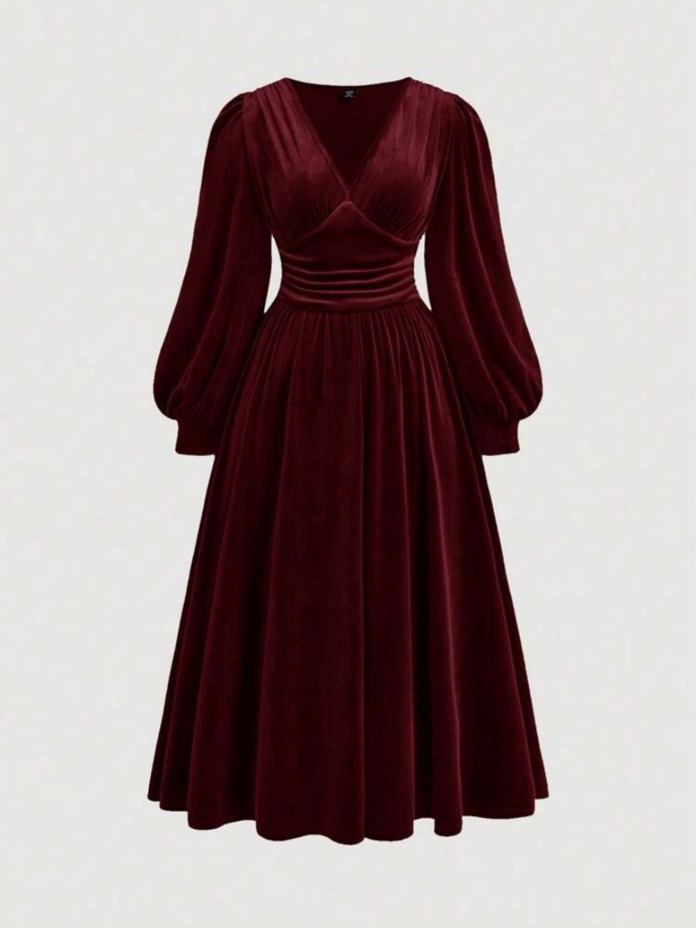 🍷 Burgundy Velvet Ruched Wrap Midi Dress Long Sleeve Elegant Holiday 🍷